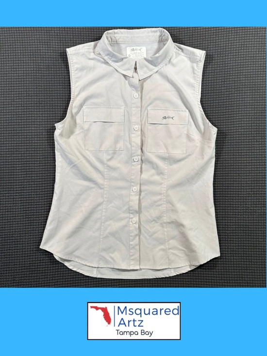 Silver Bait Tops - Silver Bait Women's Medium Sleeveless Fishing Shirt Off White Vented Button Up